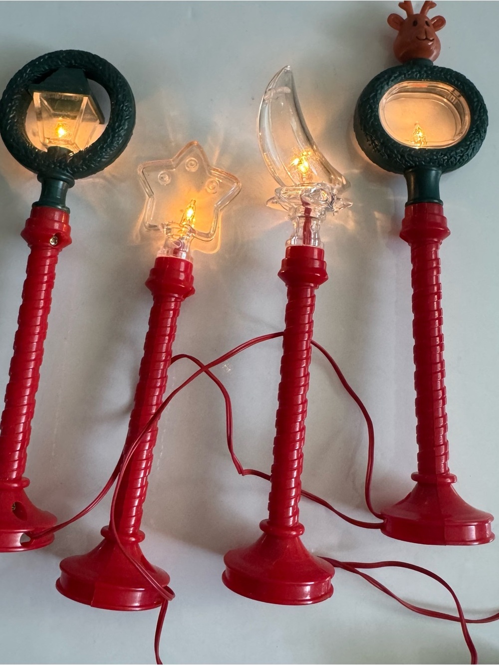Vintage 1997 Toy State Christmas Light Up Decoration Set 4 Pc Star Moon Reindeer